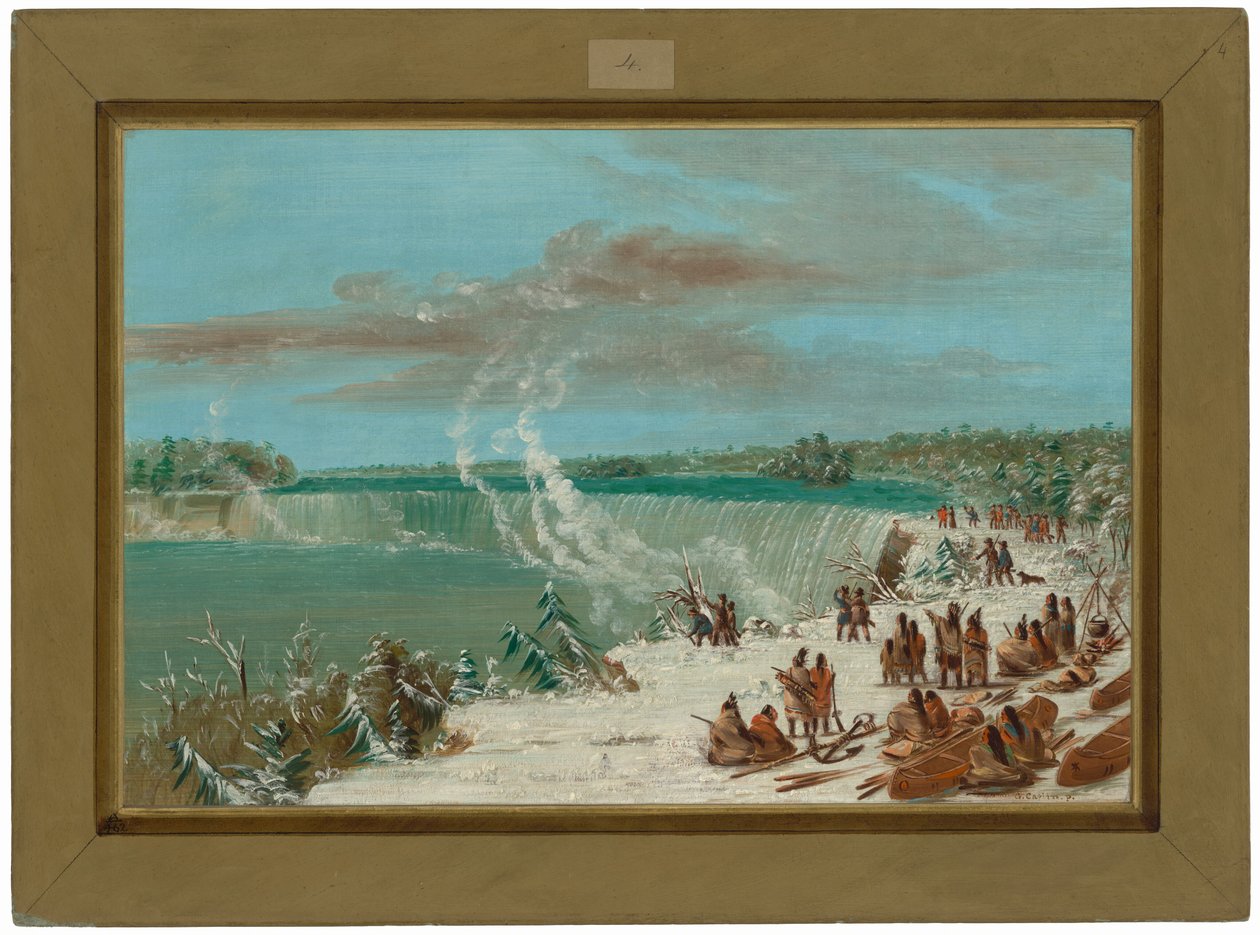 Transport runt Niagarafallen vid Table Rock av George Catlin