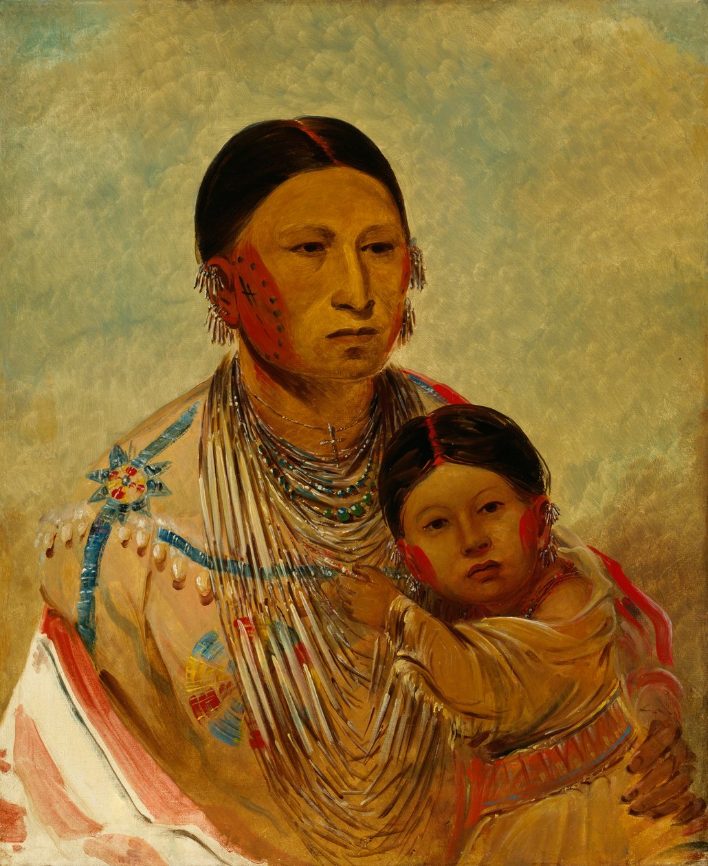 Ru-ton-ye-wee-ma, Strutting Pigeon, Wife of White Cloud, 1844. av George Catlin