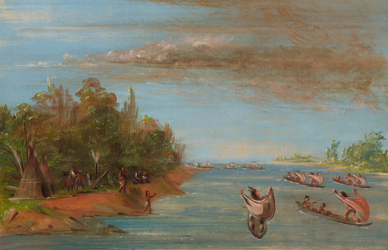 Sac och Fox seglar i kanoter av George Catlin