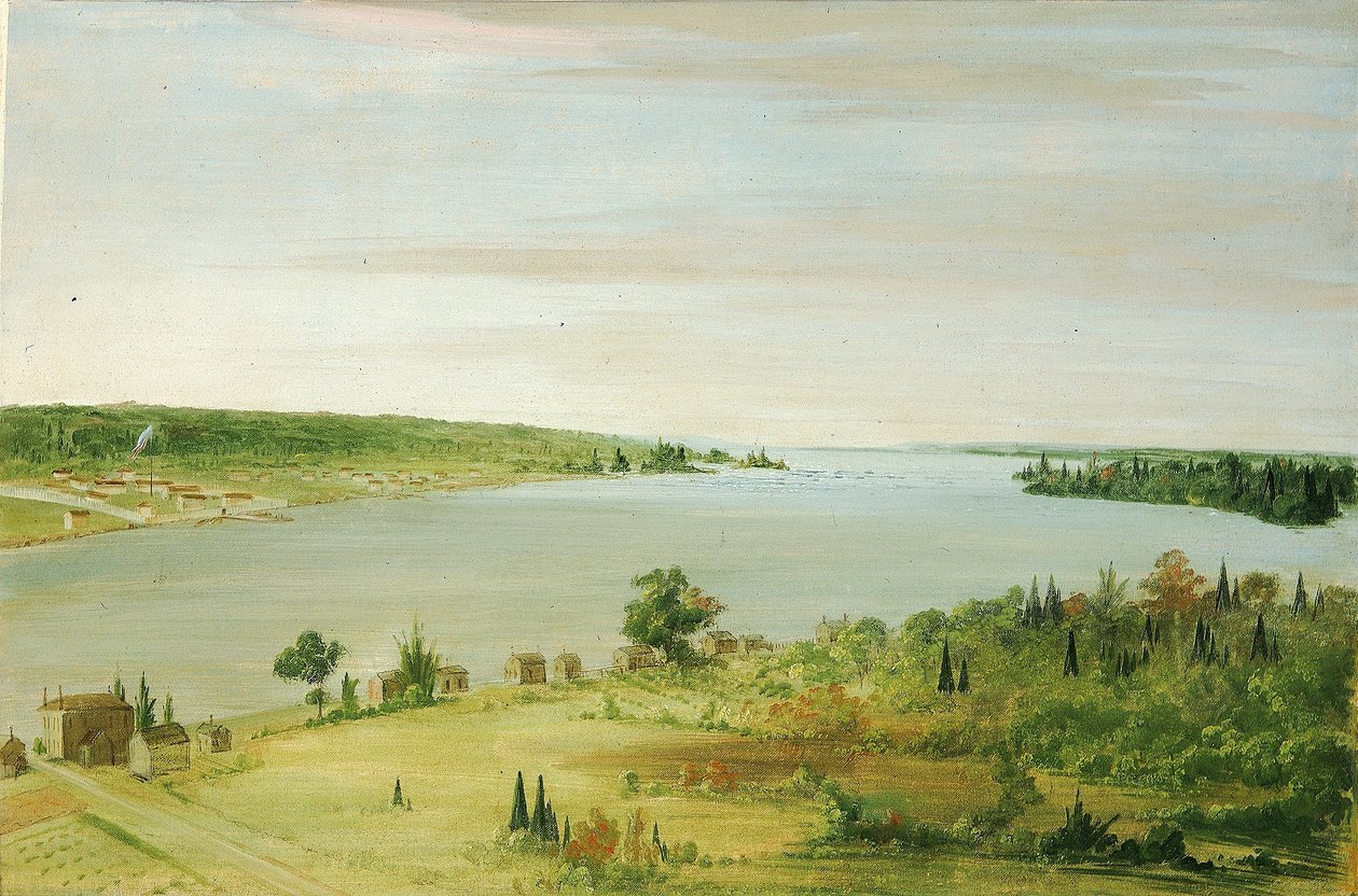 Sault Ste. Marie, med USA:s garnison i bakgrunden av George Catlin