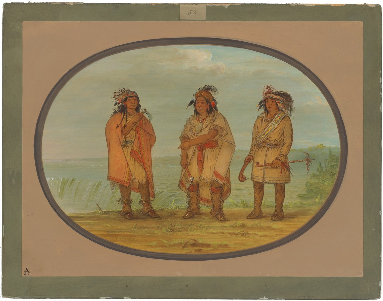 Seneca Chief, röd jacka, med två krigare av George Catlin