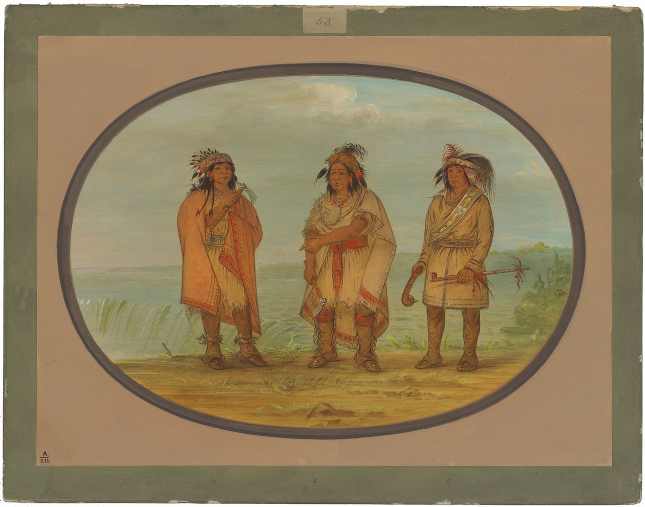 Senecahövdingen Red Jacket med två krigare av George Catlin