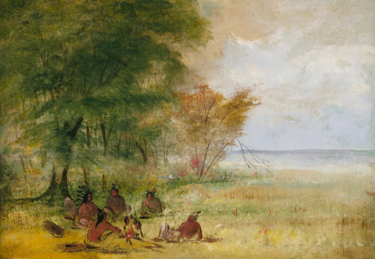 Sioux Indian Council, hövdingar i djupgående överläggningar av George Catlin