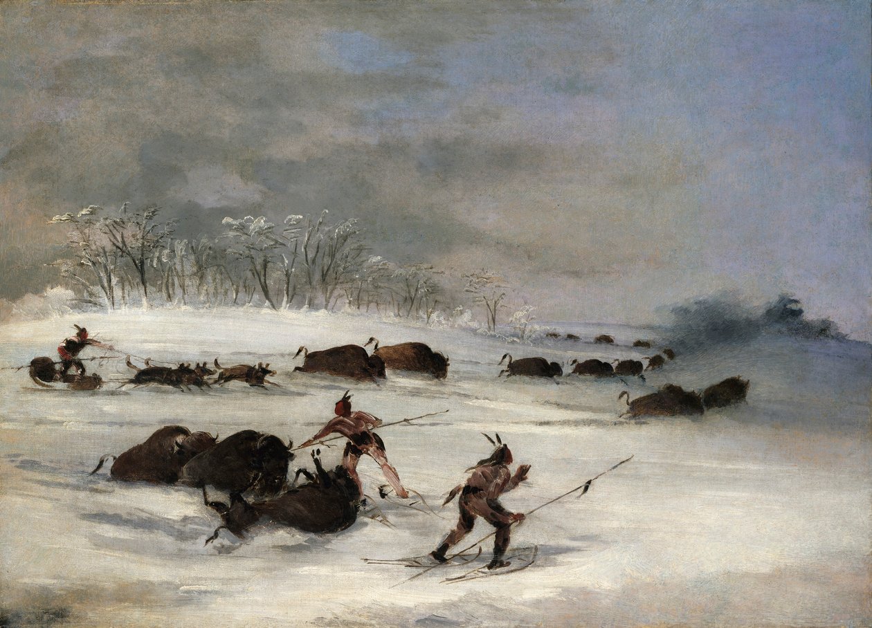 Siouxindianer på snöskor Lancing Buffalo av George Catlin