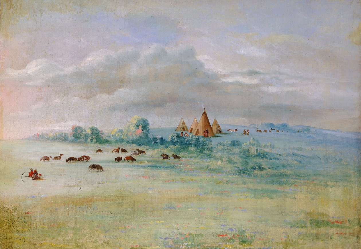 Sioux Village, Calhounsjön, nära Fort Snelling av George Catlin