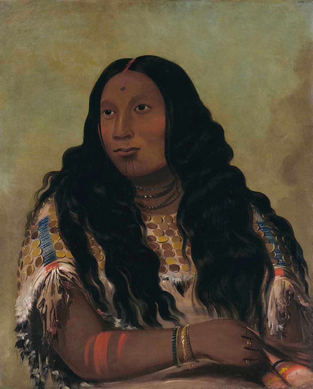 Tchón-su-móns-ka, Sand Bar, Hustru till handlaren François Chardon, 1832. av George Catlin
