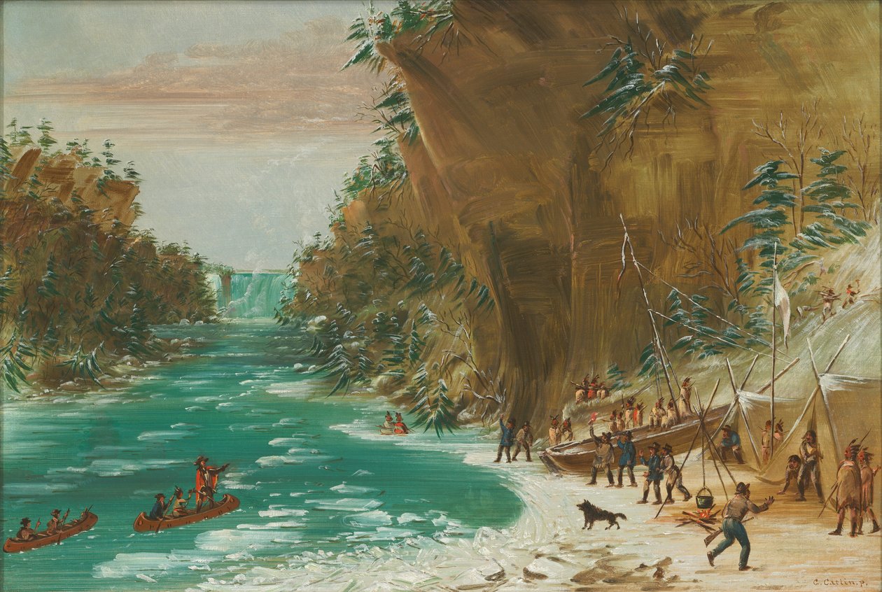 Expeditionen slog läger nedanför Niagarafallen. 20 januari 1679, 18471848. av George Catlin