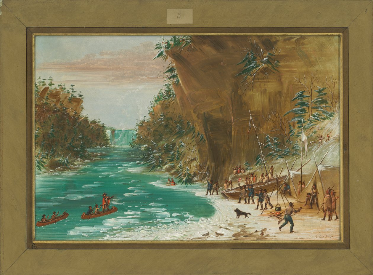 Expeditionen slog läger nedanför Niagarafallen den 20 januari 1679, 1847-48 av George Catlin