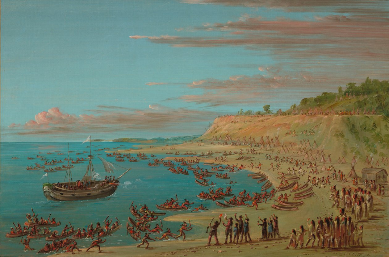 Griffinen kommer in i hamnen i Mackinaw. 27 augusti 1679, 18471848. av George Catlin