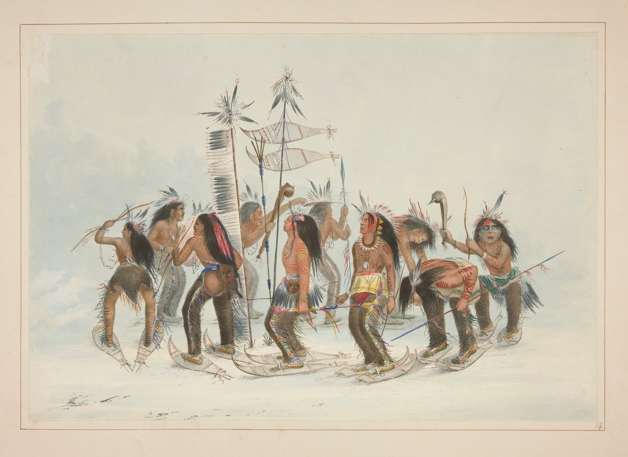 Snöskodansen, pl. 14 från North American Indian Portfolio av George Catlin
