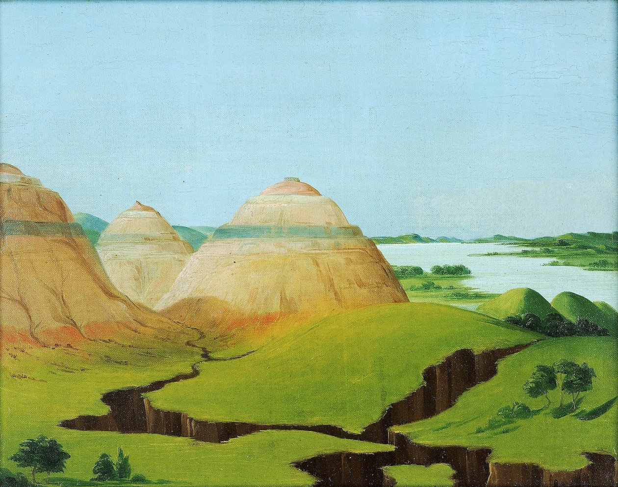 De tre kupolerna, Clay Bluffs 15 mil ovanför Mandan Village av George Catlin
