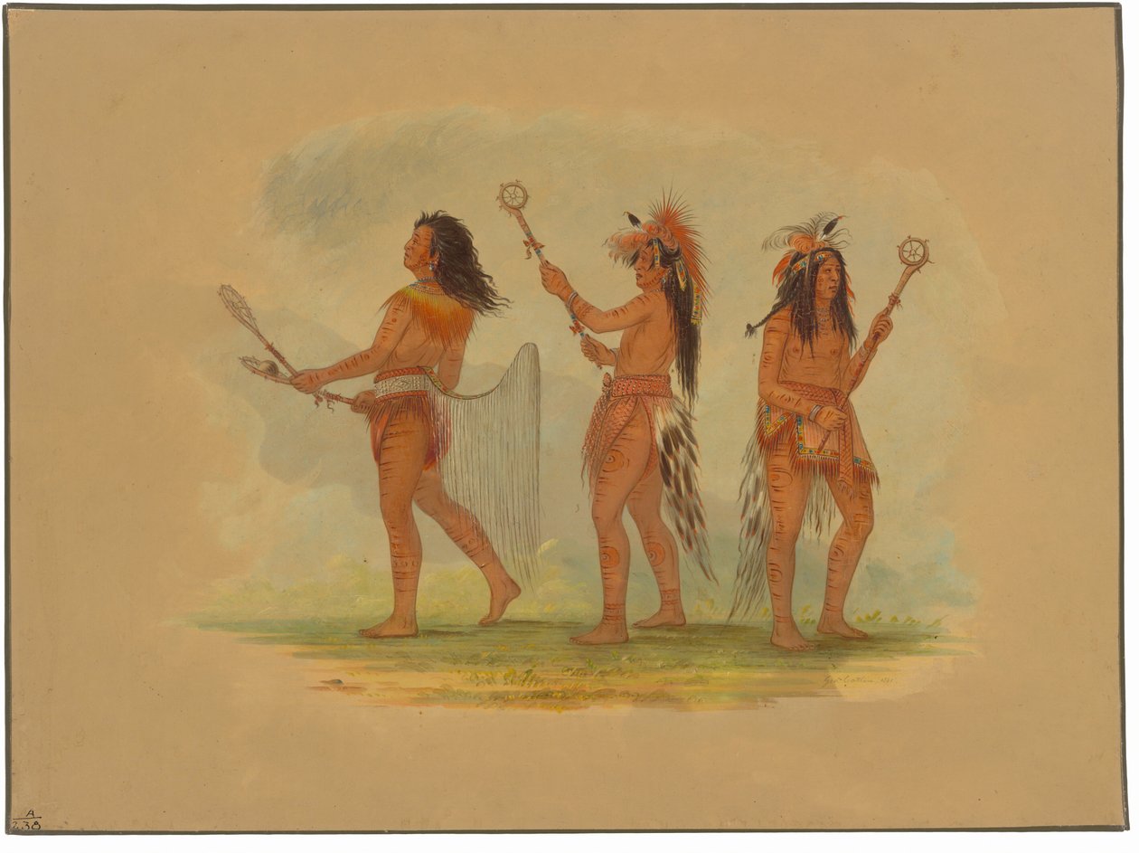 Tre hyllade bollspelare - Choctaw, Sioux och Ojibbeway av George Catlin