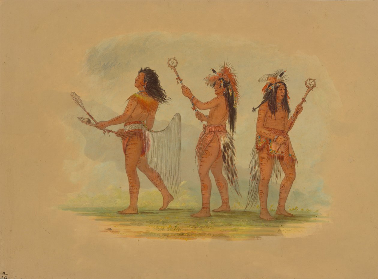 Tre berömda bollspelare - Choctaw, Sioux och Ojibbeway, 1861. av George Catlin