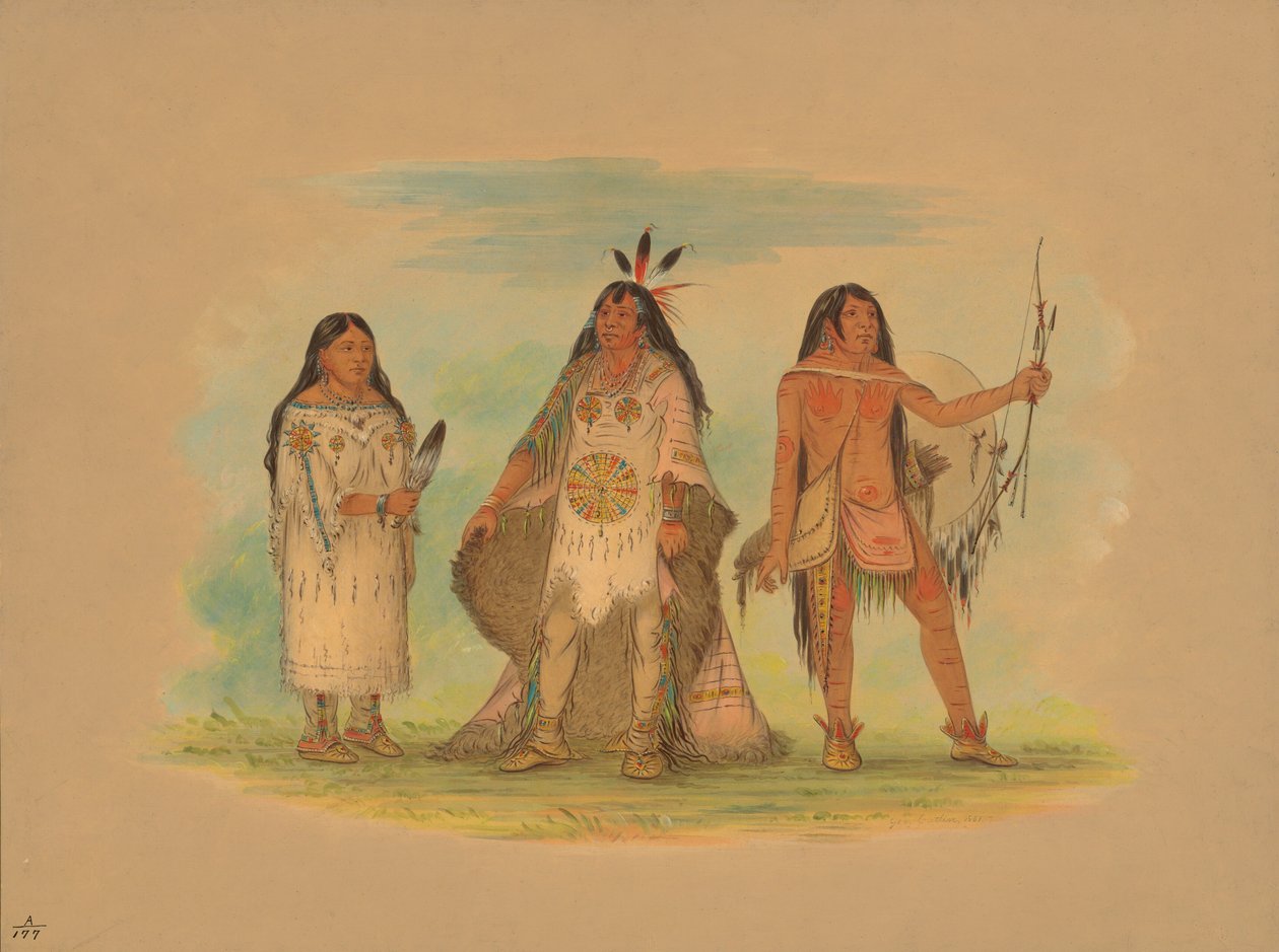 Tre Minatarree-indianer, 1861. av George Catlin