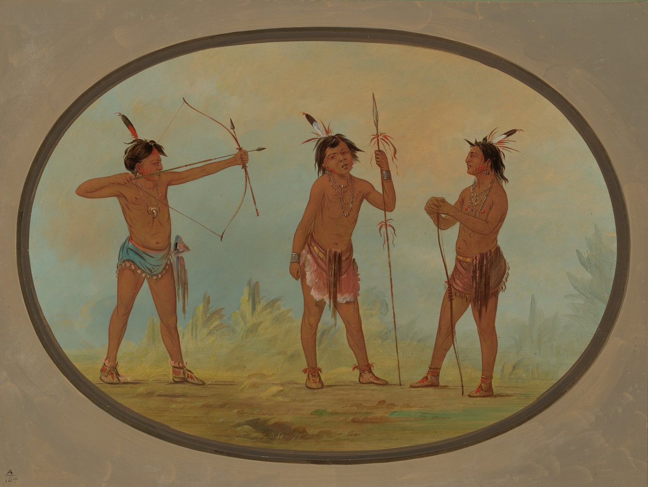 Tre Shoshonee-krigare beväpnade för krig, 18611869. av George Catlin