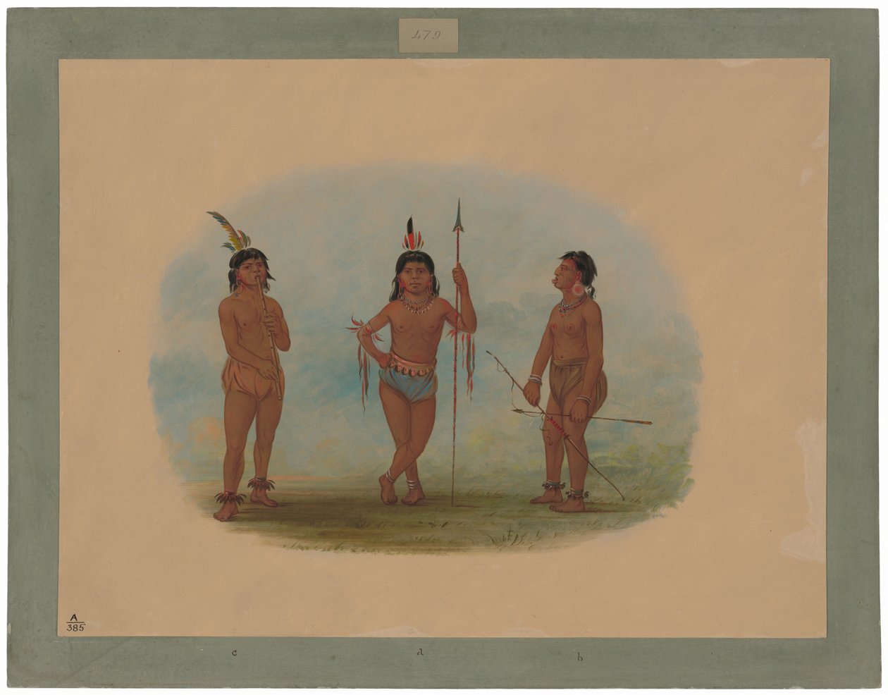 Tre unga Tobos-män av George Catlin