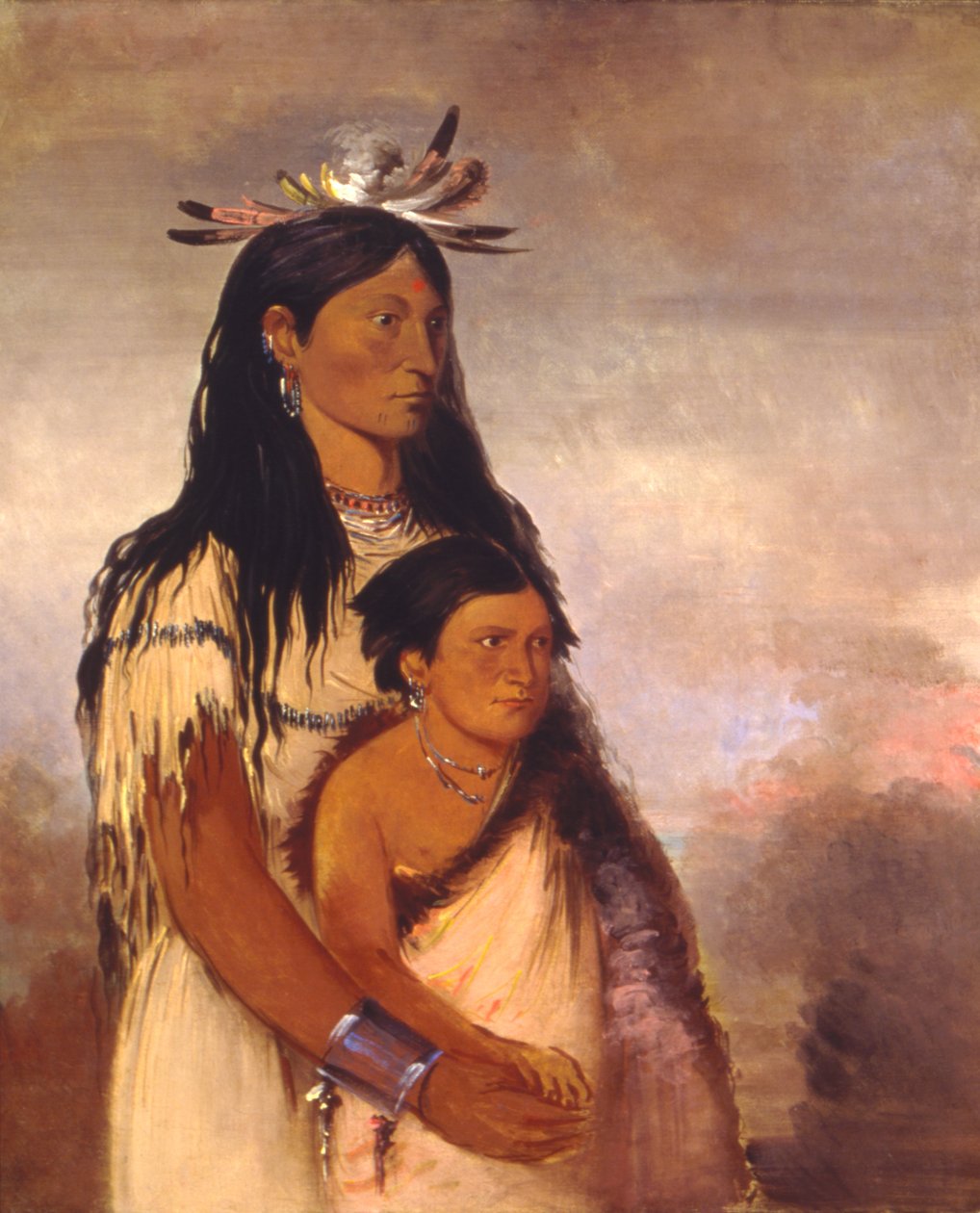 Tunk-aht-óh-ye, Thunderer, a Boy, och Wun-pan-to-mee, White Weasel, a Girl, av George Catlin