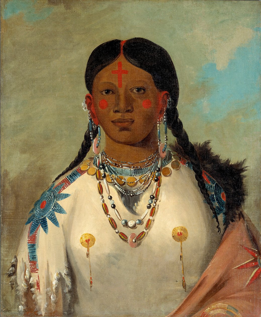 Tís-se-wóo-na-tís, Hon som badar sina knän, hövdingens hustru av George Catlin