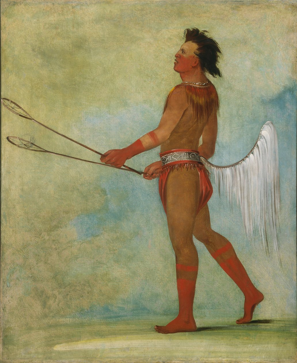Tul-lock-chísh-ko, dricker saften från stenen, i bollspelarens klänning av George Catlin