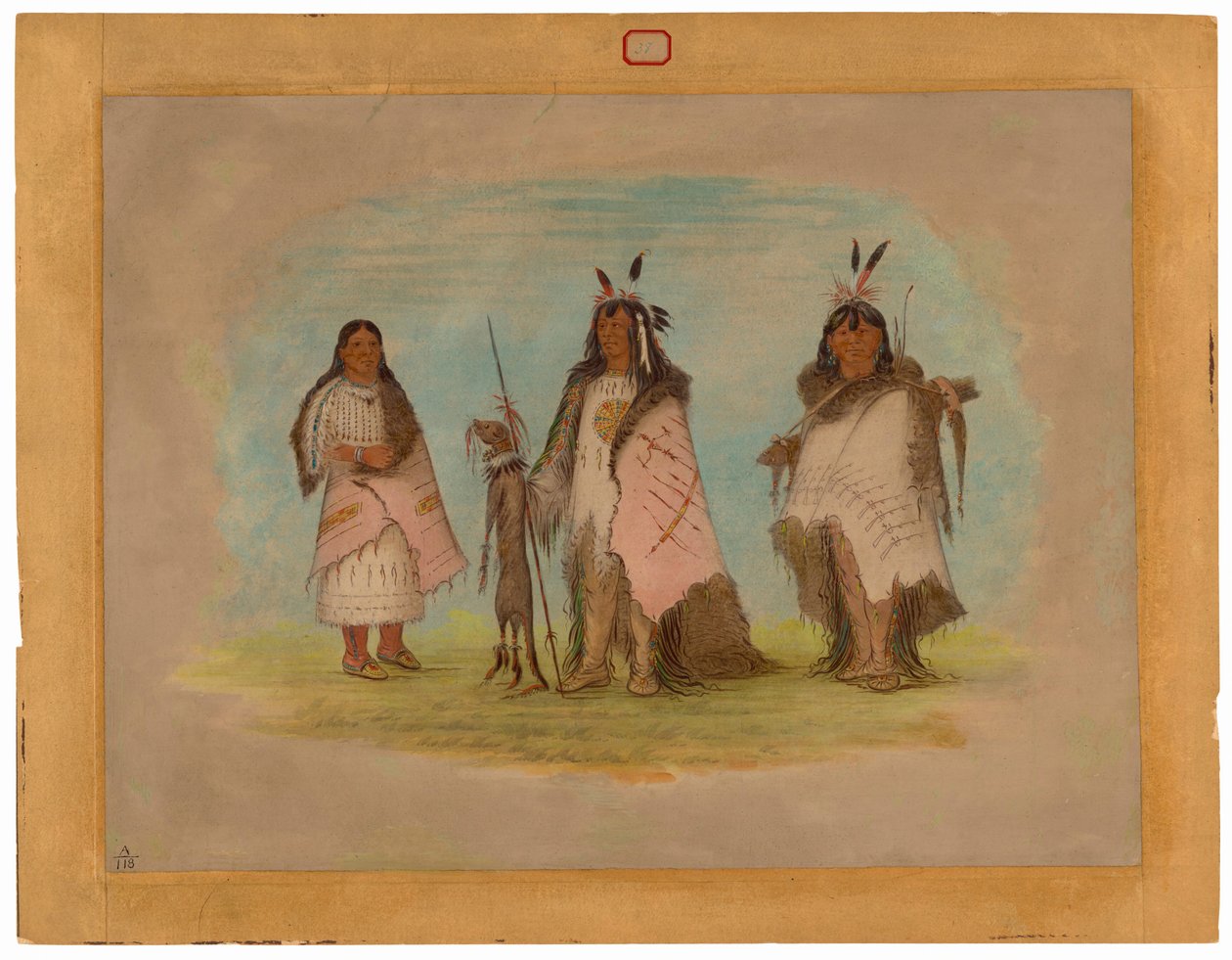 Två Blackfoot Warriors och en kvinna av George Catlin