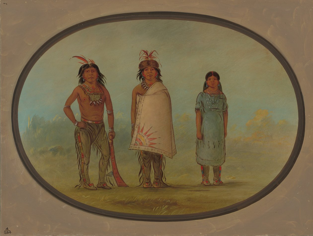 Två Chippewyan Warriors and a Woman, 18551869. av George Catlin