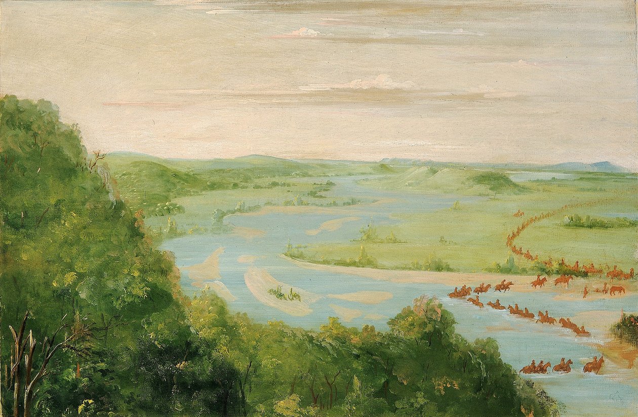 Vy över Kanadensiska floden, Dragonerna korsar av George Catlin