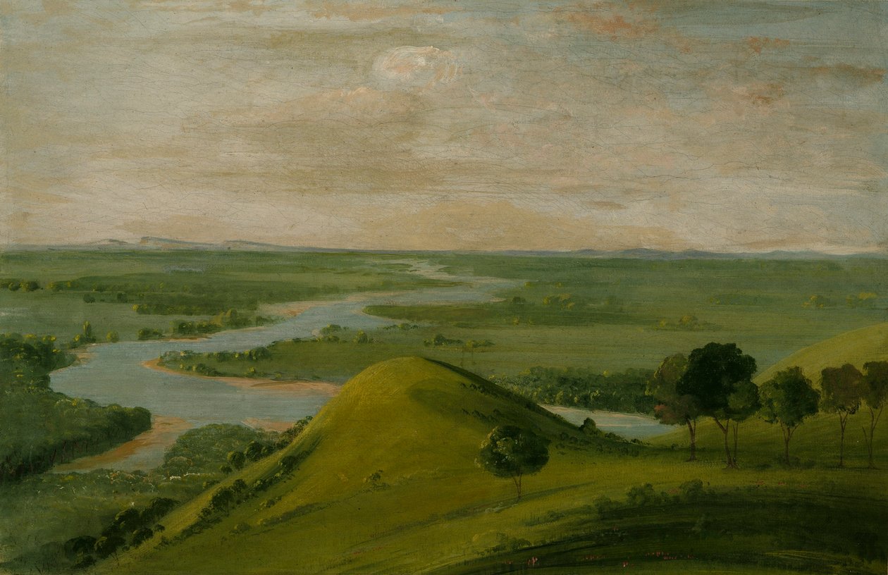 Vy över korsningen mellan Red River och False Washita, i Texas av George Catlin