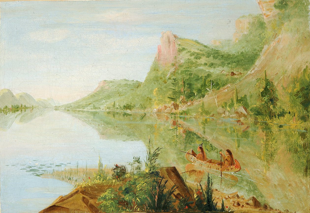 Utsikt över Wisconsin River, Winnebago Shooting Ducks av George Catlin