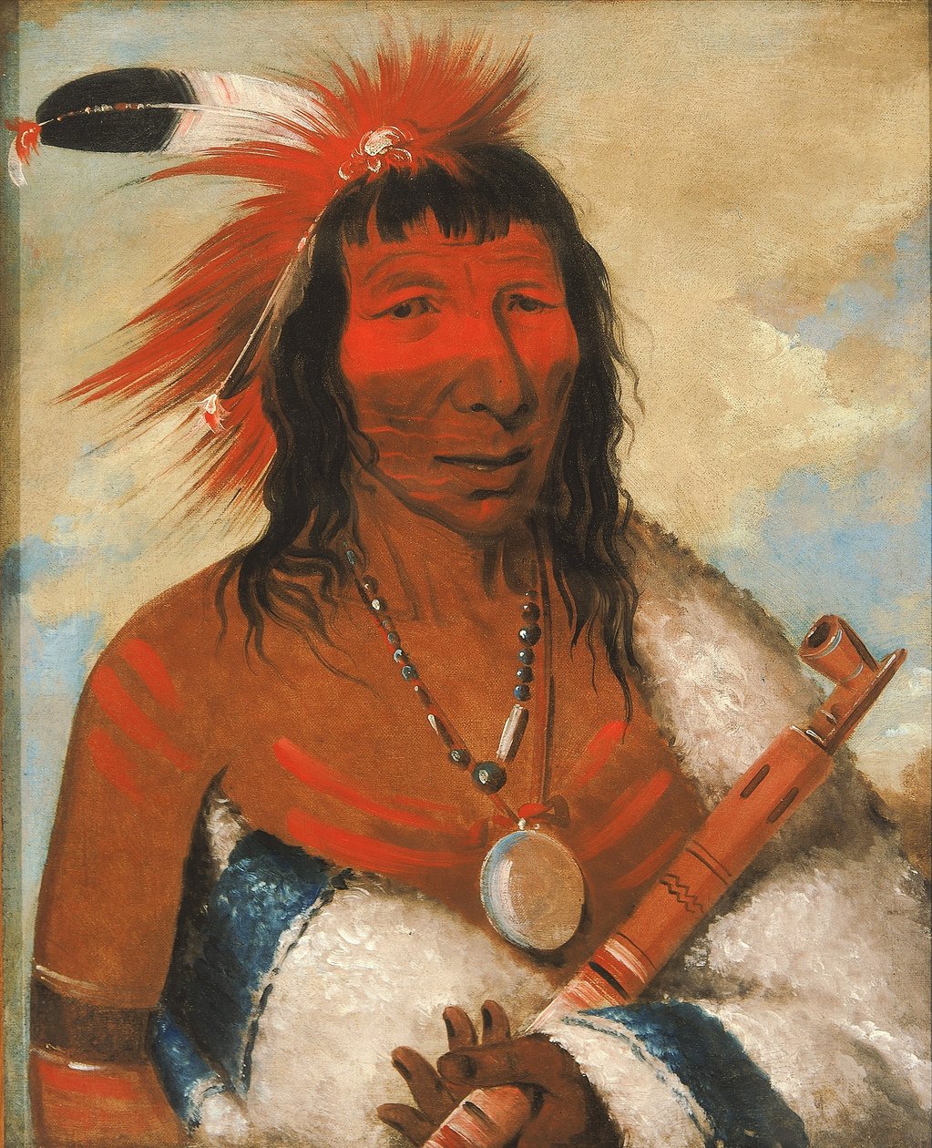 Wá-nah-de-túnk-ah, Big Eagle (eller Black Dog), hövding för O-hah-kas-ka-toh-y-an-te-bandet av George Catlin