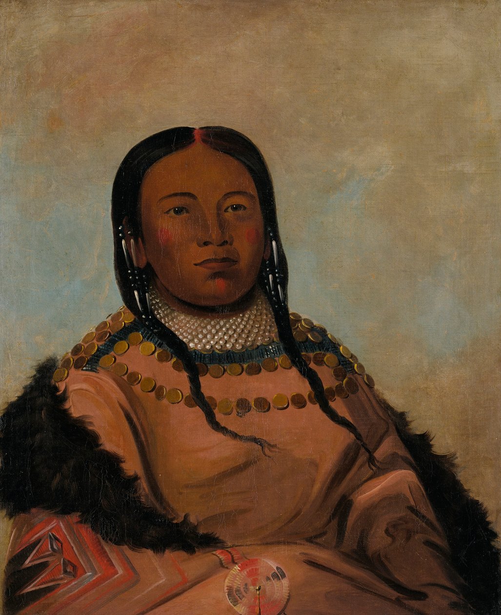 Wi-lóoh-tah-eeh-tcháh-ta-máh-nee, Röd sak som berör när man marscherar, Dotter till Black Rock av George Catlin