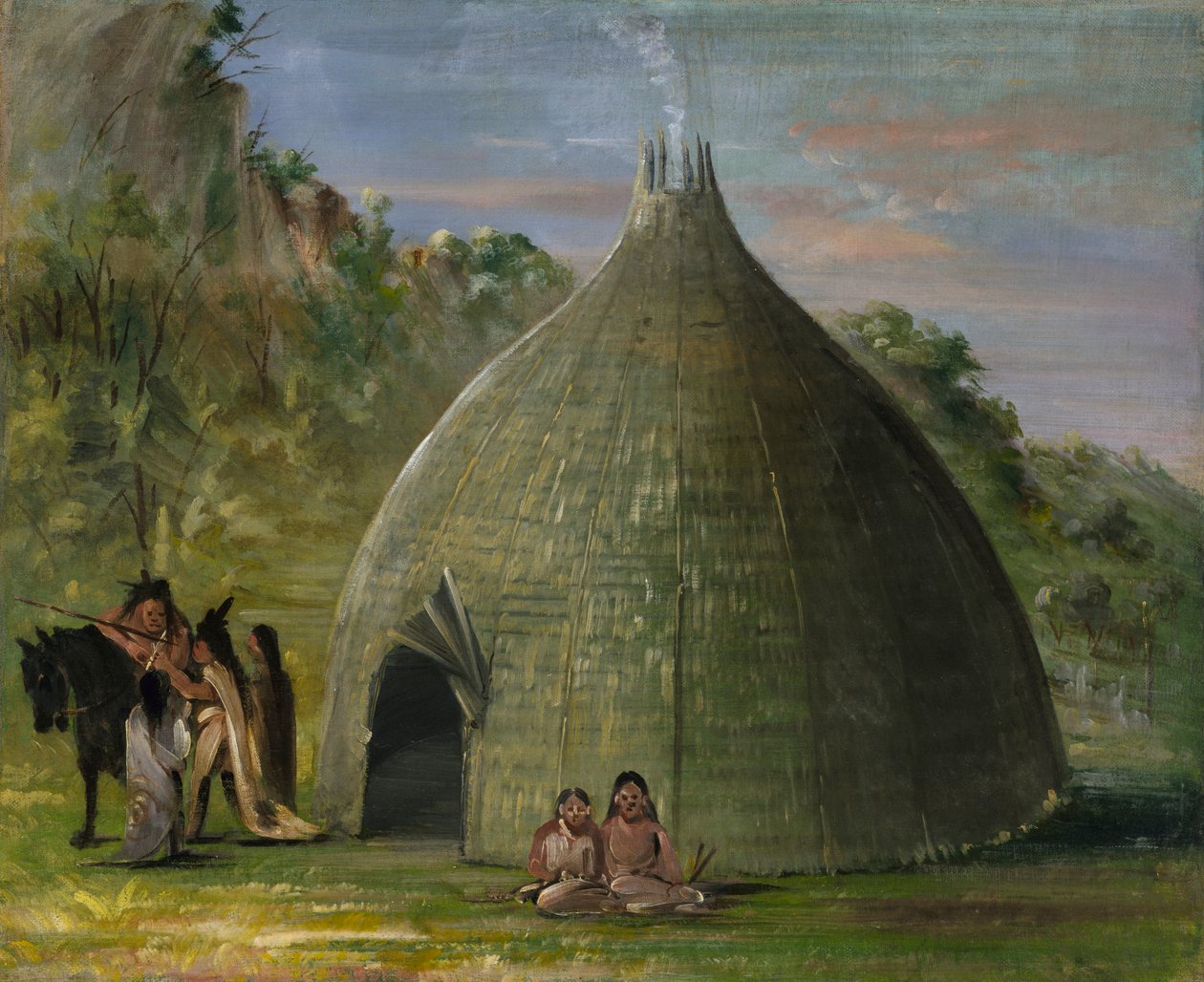 Wichita Lodge, halmtak med präriegräs, 1834-1835. av George Catlin