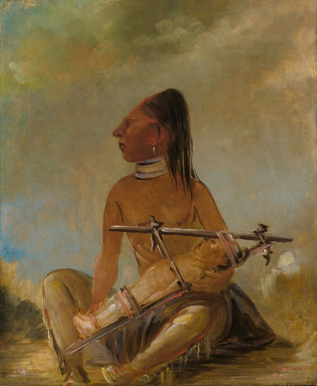 Kvinna och barn, som visar hur barnens huvuden är tillplattade av George Catlin
