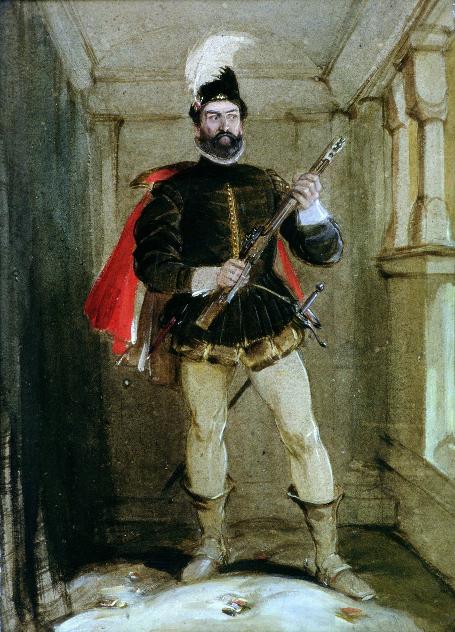 Hamilton av Bothwellhaugh ska skjuta regenten Murray vid Linlithgow den 23 januari 1570 av George Cattermole