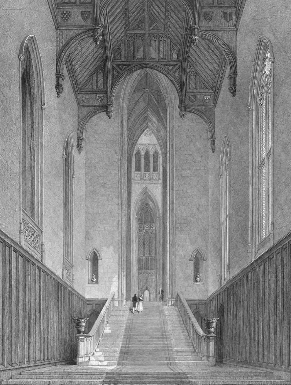 Great Western Hall som leder till Grand Saloon eller Octagon, Fonthill Abbey, graverad av C.J. Varrall, 1823 av George Cattermole