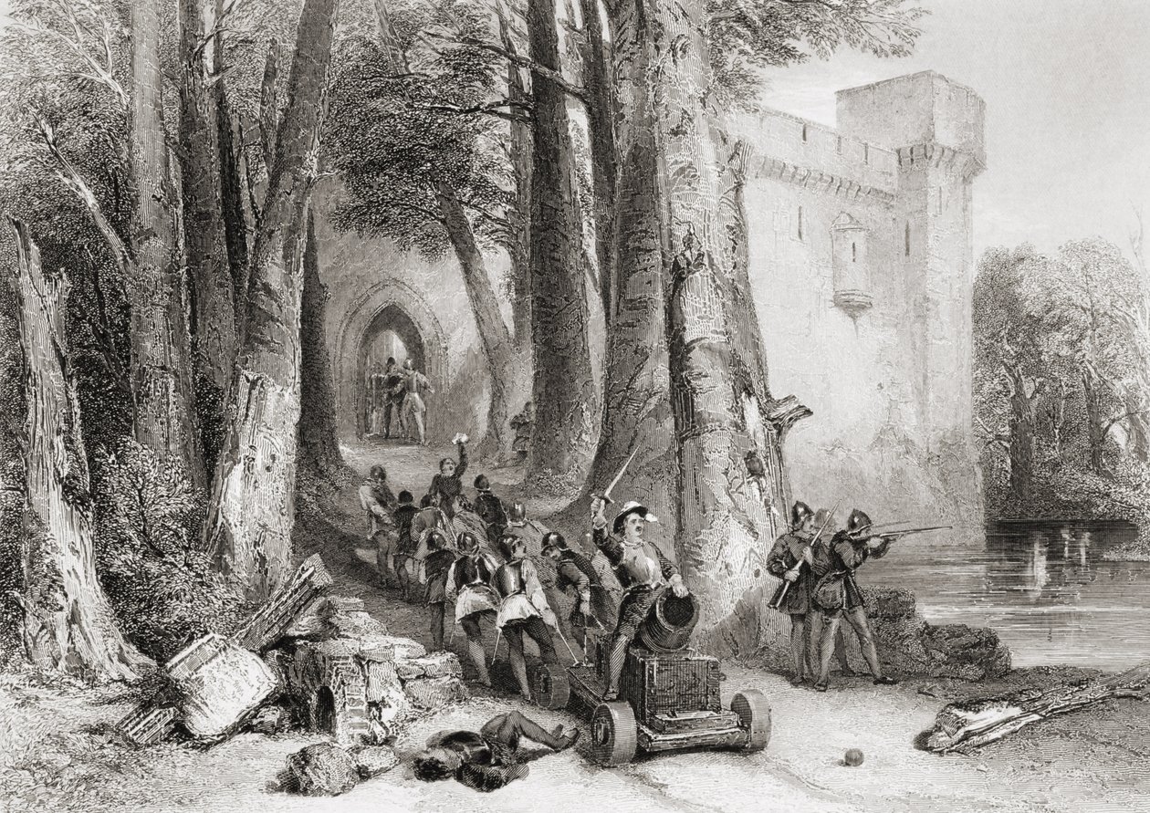 The Siege of Lathom House, 1644, indgraveret af W. Topham swed av George Cattermole