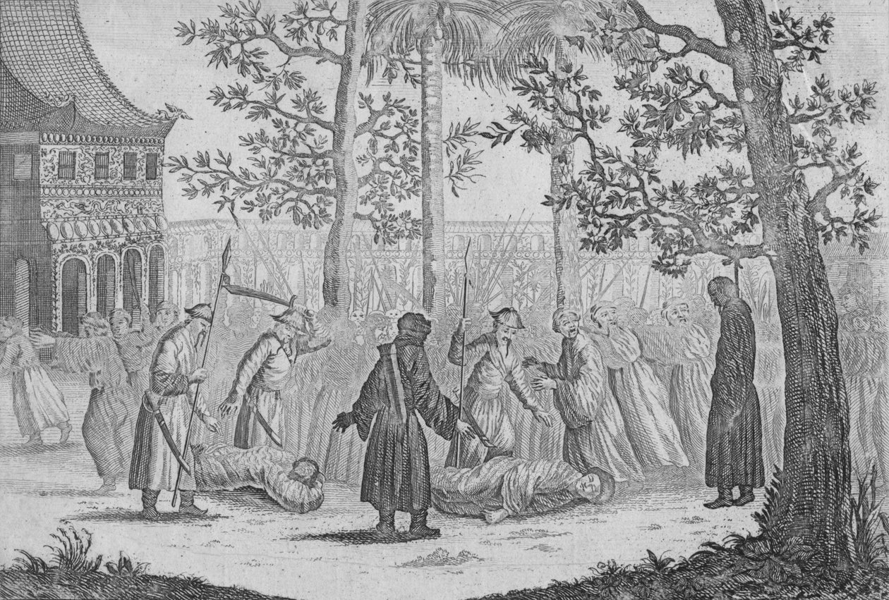 Den siste kinesiske kejsaren av Ming död 1644 från Nieuhof, 1745 av George Childs