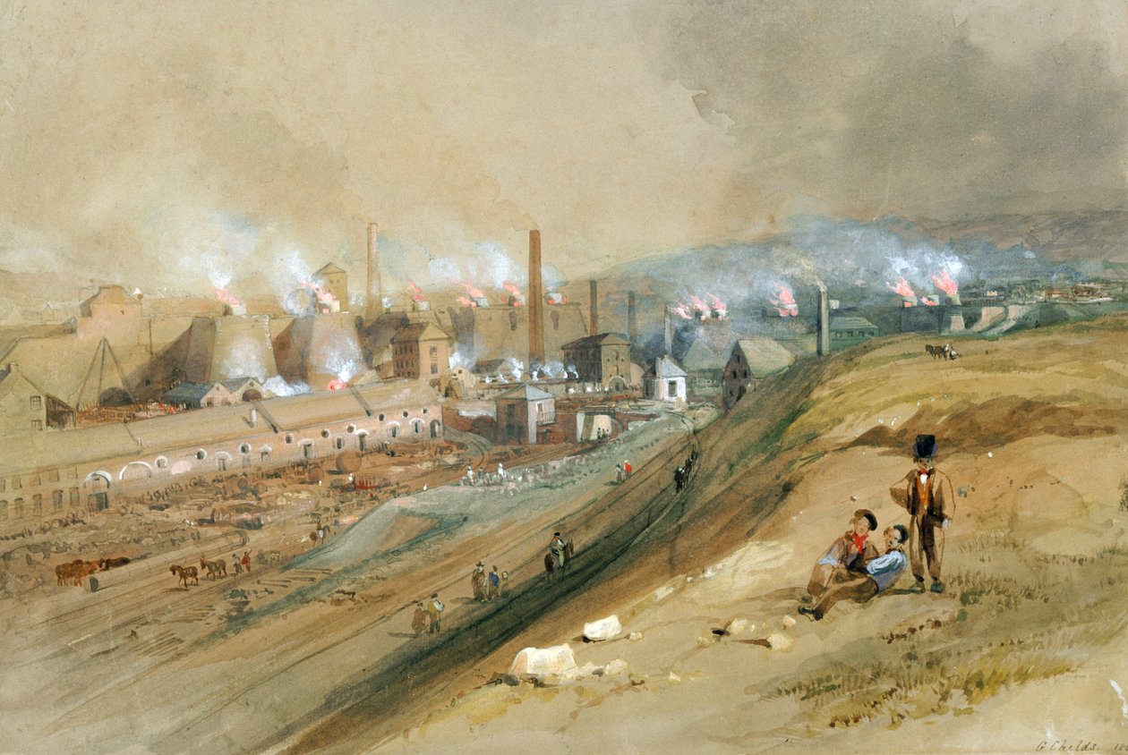Dowlais Ironworks (akvarell på papper) av George Childs