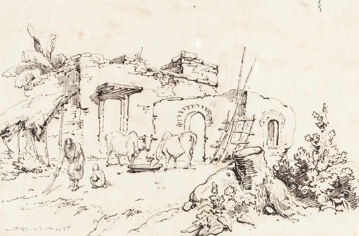 En byscen i Indien [verso] av George Chinnery