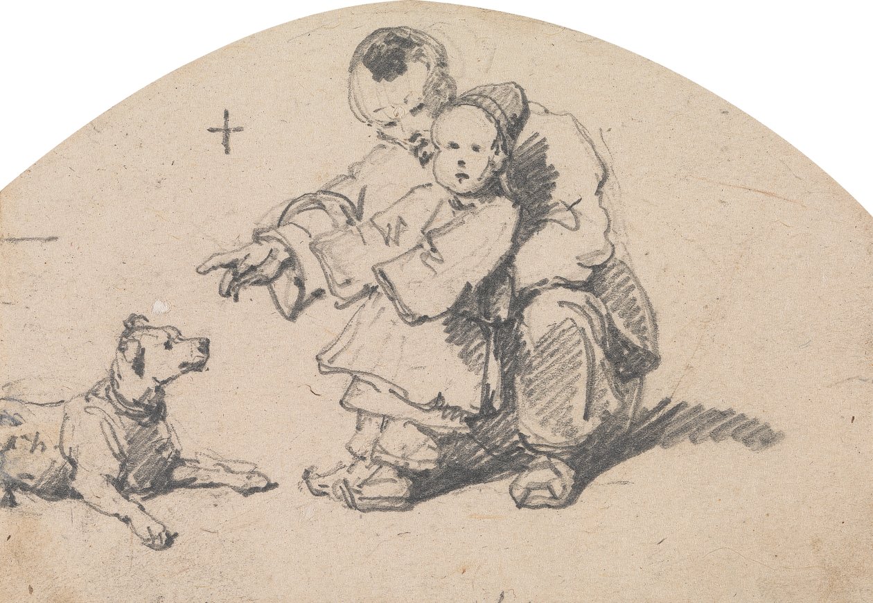 Kinesisk far och barn med hund av George Chinnery