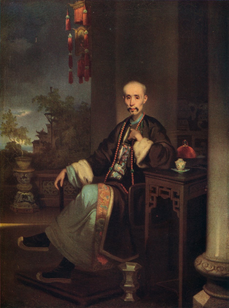 How Qua, chef för Hong-köpmännen i Kanton, c1830 av George Chinnery
