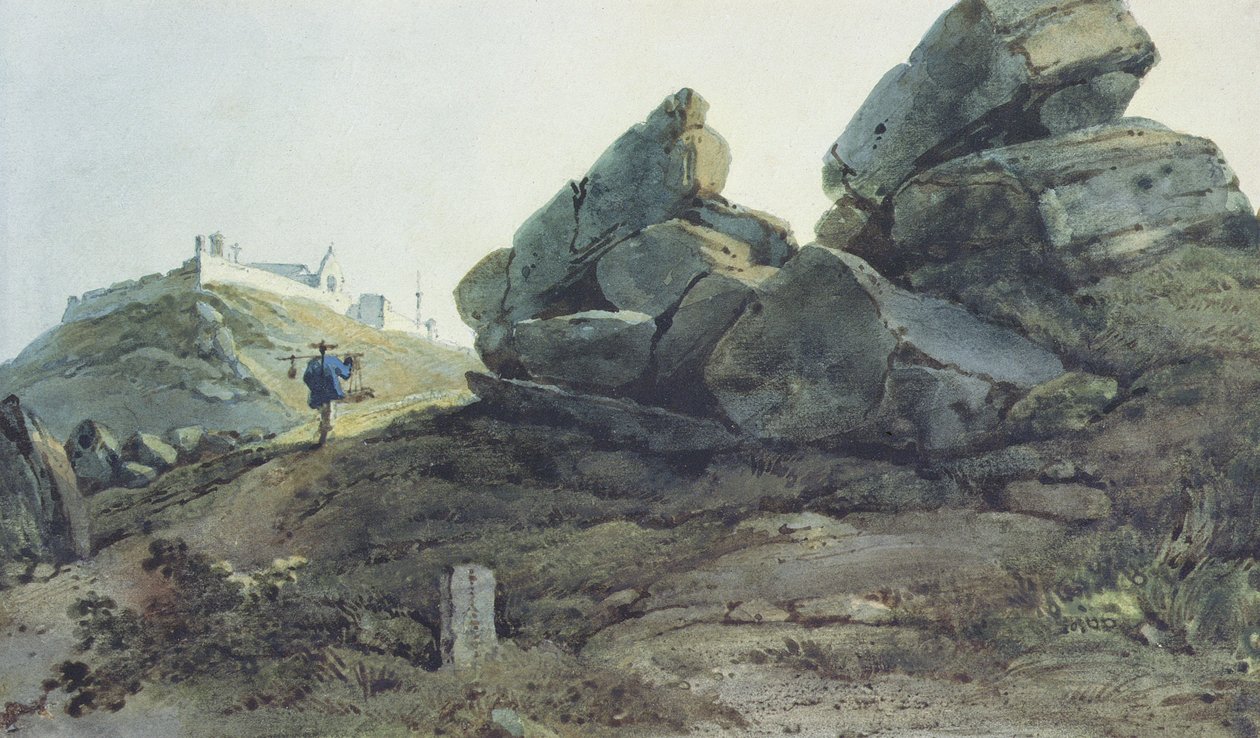 Rocks and a Hill Convent, Kina av George Chinnery