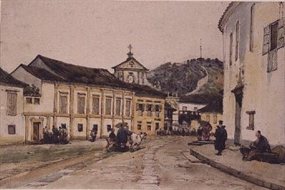 Gata i Macao, Kina (penna, bläck och akvarell på papper) av George Chinnery