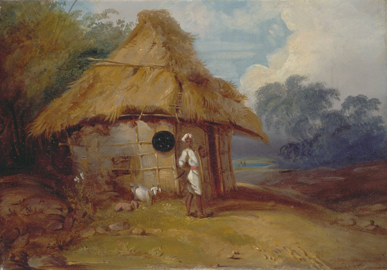 Utsikt i södra Indien, med en krigare utanför sin hydda av George Chinnery