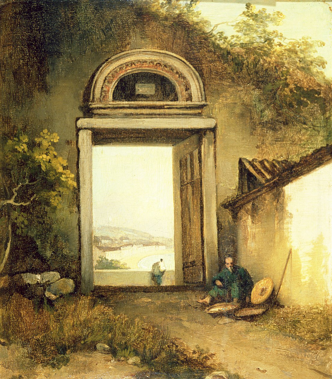 Utsikt över Praya Grande, Macao, från en dörröppning på Penha Hill av George Chinnery
