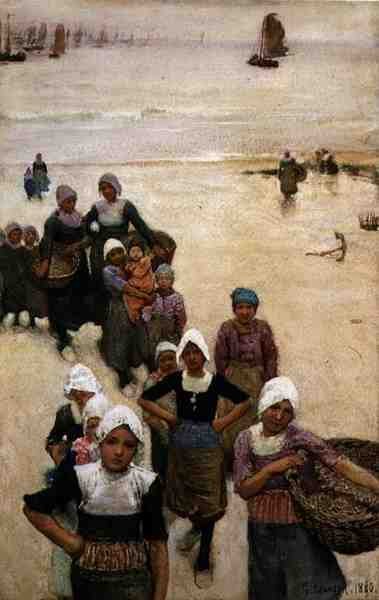 Fisher Girls på stranden av George Clausen