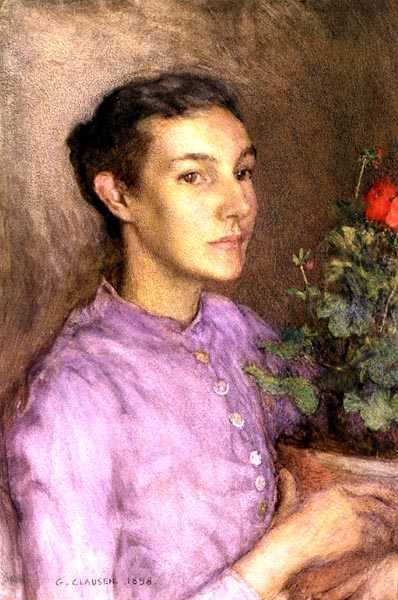 Flicka och blomkruka av George Clausen