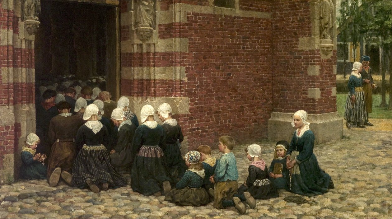 Högmässa i en fiskeby vid Zuyder Zee, Holland, 1876 av George Clausen