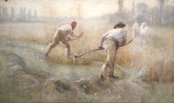 Scything (akvarell på papper) av George Clausen