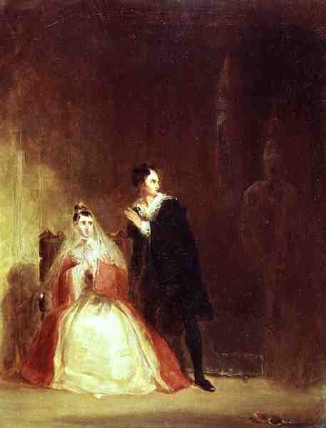 Hamlet och Gertrud med spöket, akt III, scen 4 från "Hamlet" (olja på duk) av George Clint