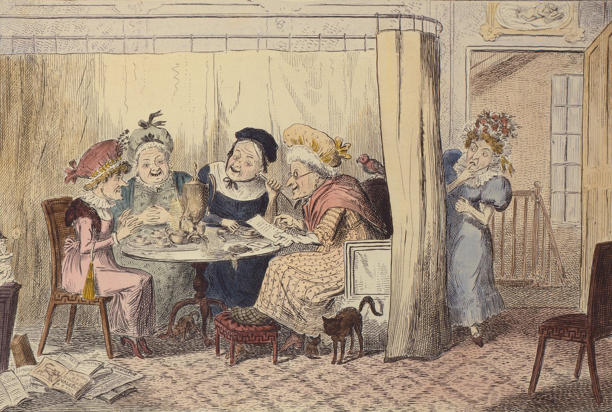 "En nyfiken Junto av förtalande alver eller lyssnare hör sällan gott om sig själva", 1835 av George Cruikshank